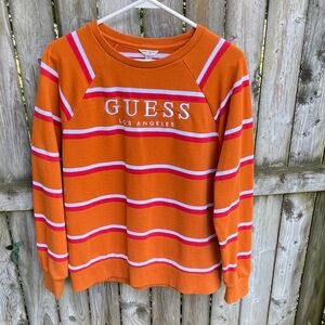Guess Orange Striped Logo Sweatshirt